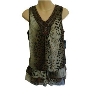 Zac & Rachel Blouse Sleeveless Animal Print Beads